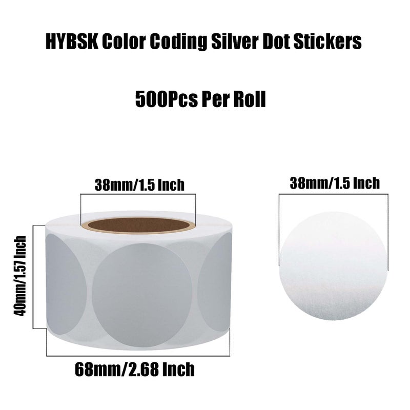 Hybsk 1.5 Inch Blank Color Coding Labels Inventory Management Home Organization Target Pasters for Shooting 500 Adhesive Stickers Per Roll (Silver Foil) - Image 4